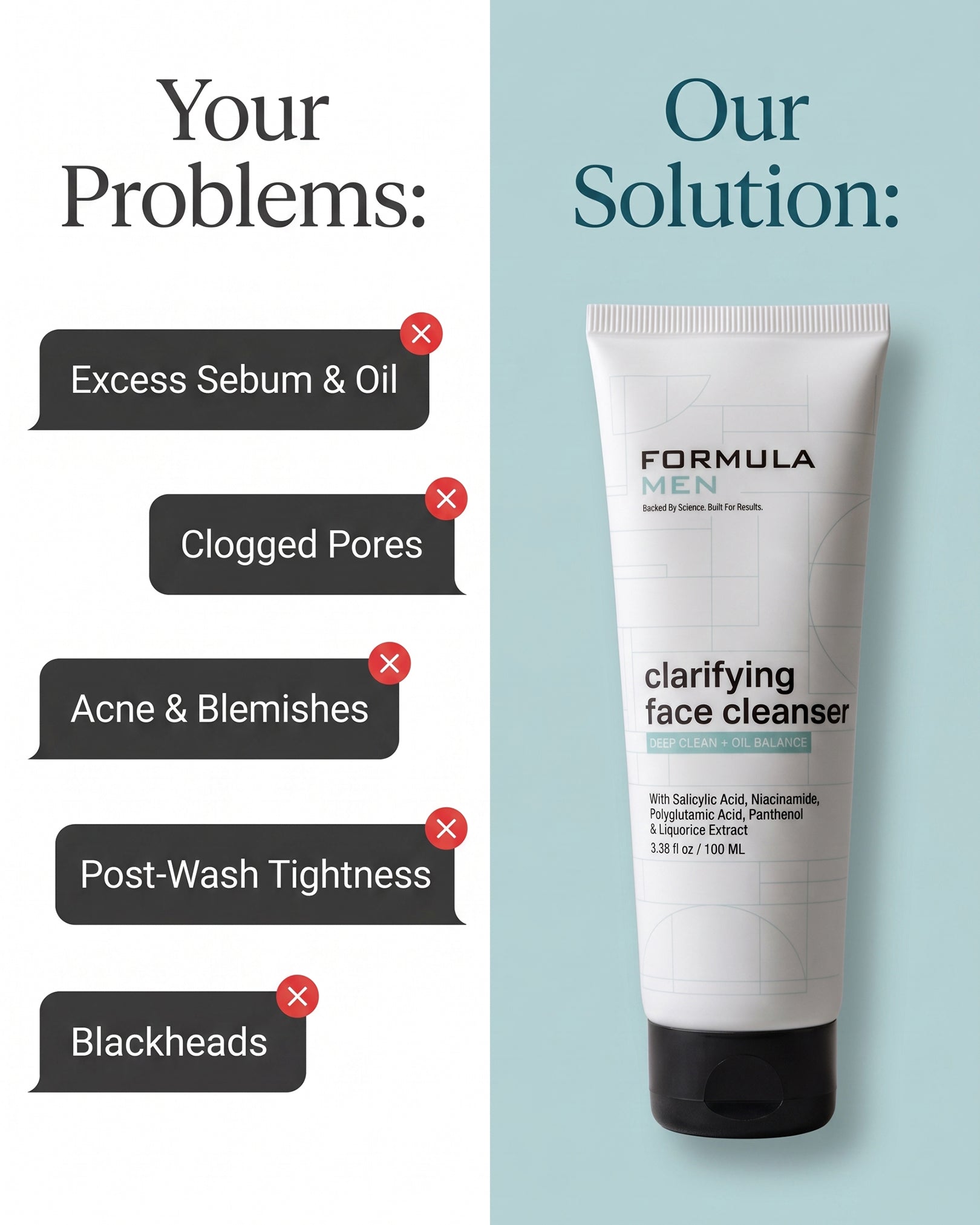 Formulamen - Clarifying Face Cleanser - For Oily & Acne-Prone Skin - For Men